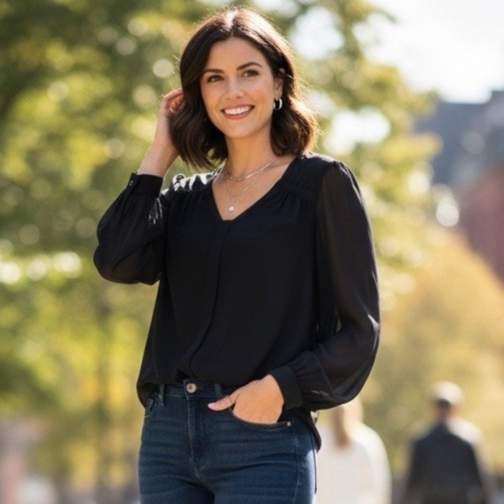 Diane Von Furstenberg Black Sheer Blouse, 4